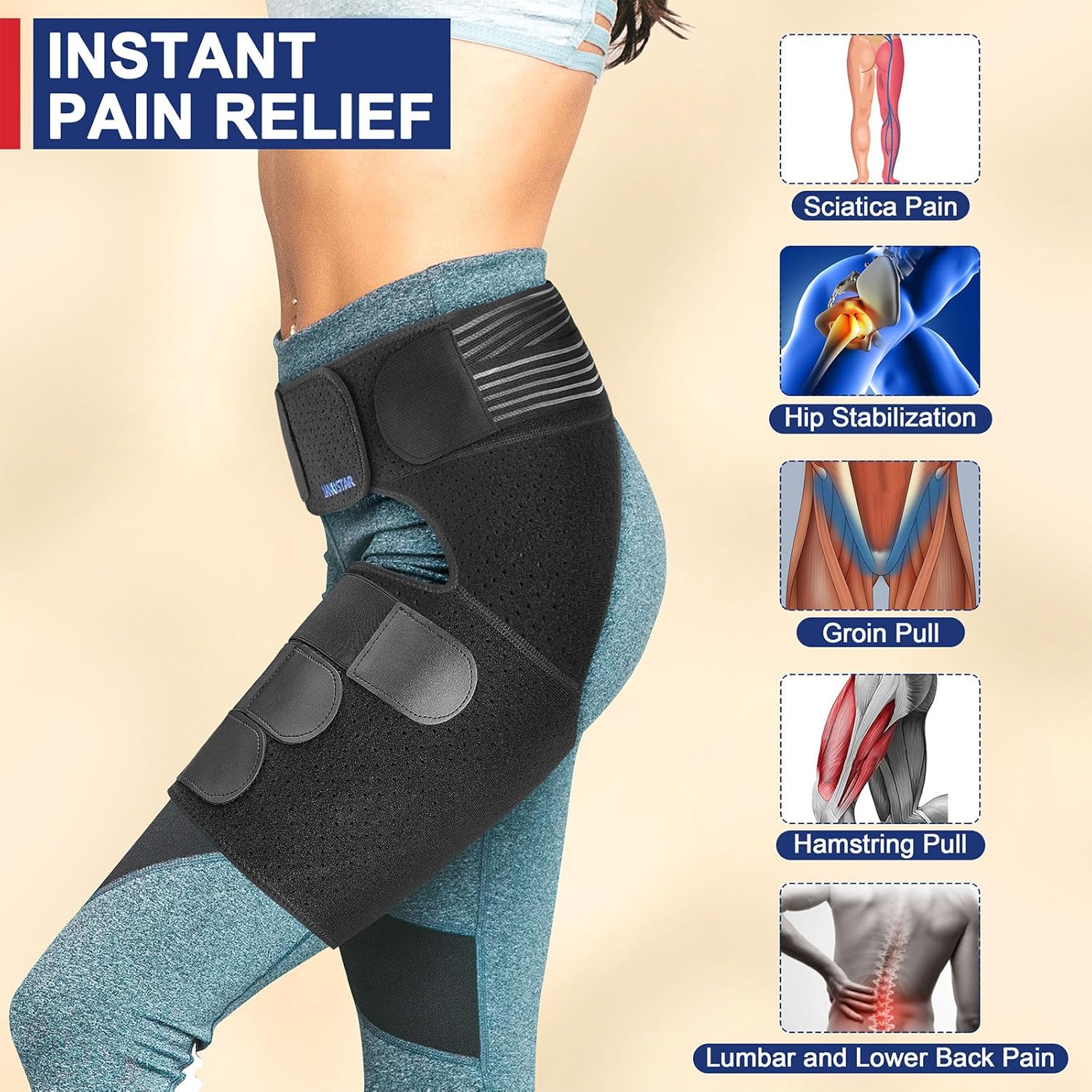 Sciatica Pain Relief Devices, Hip Brace for Women Men, Thigh, Groin, Hamstring Compression Sleeve